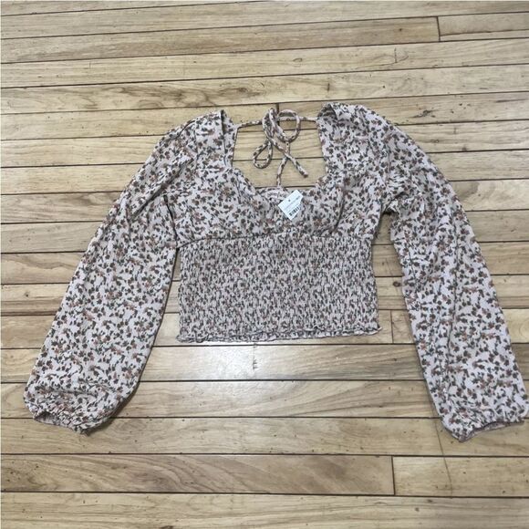 BLOOMFIELD Long Sleeve Crop Blouse Puff Sleeve Peach Floral Smocked Bloom NEW XL - Picture 16 of 16